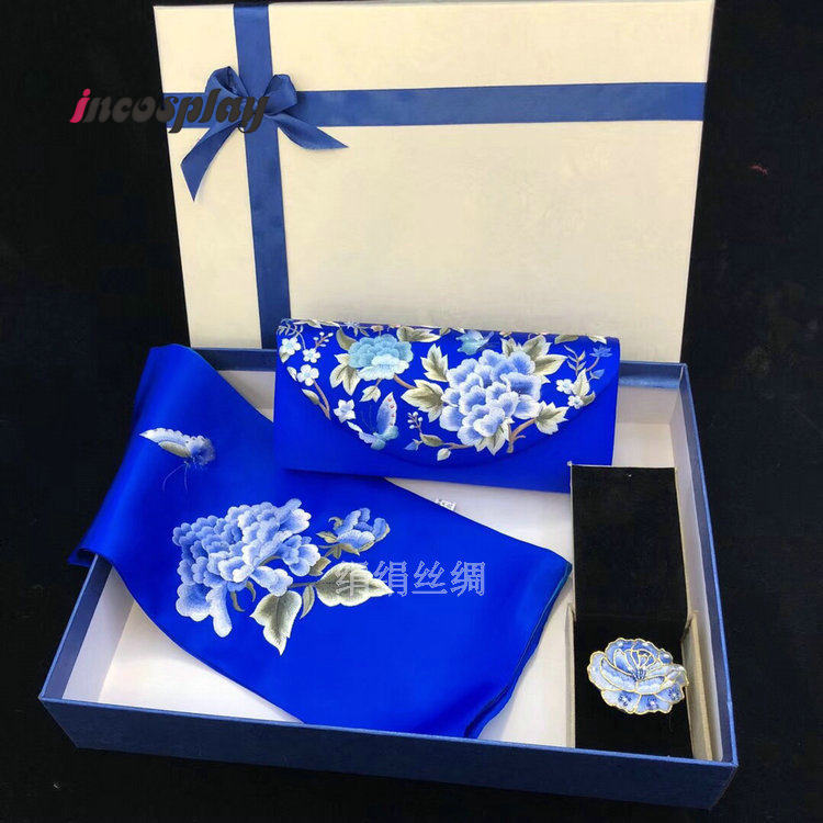 Luxury Gift Set - Chinese Embroidery Silk Scarf, Scarf Buckle