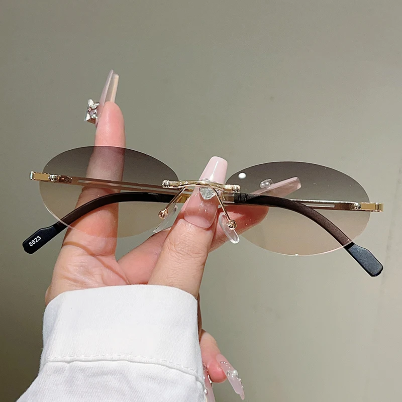 Rimless Oval Sunglasses Women  - Designer Sunglasses 评论和价格