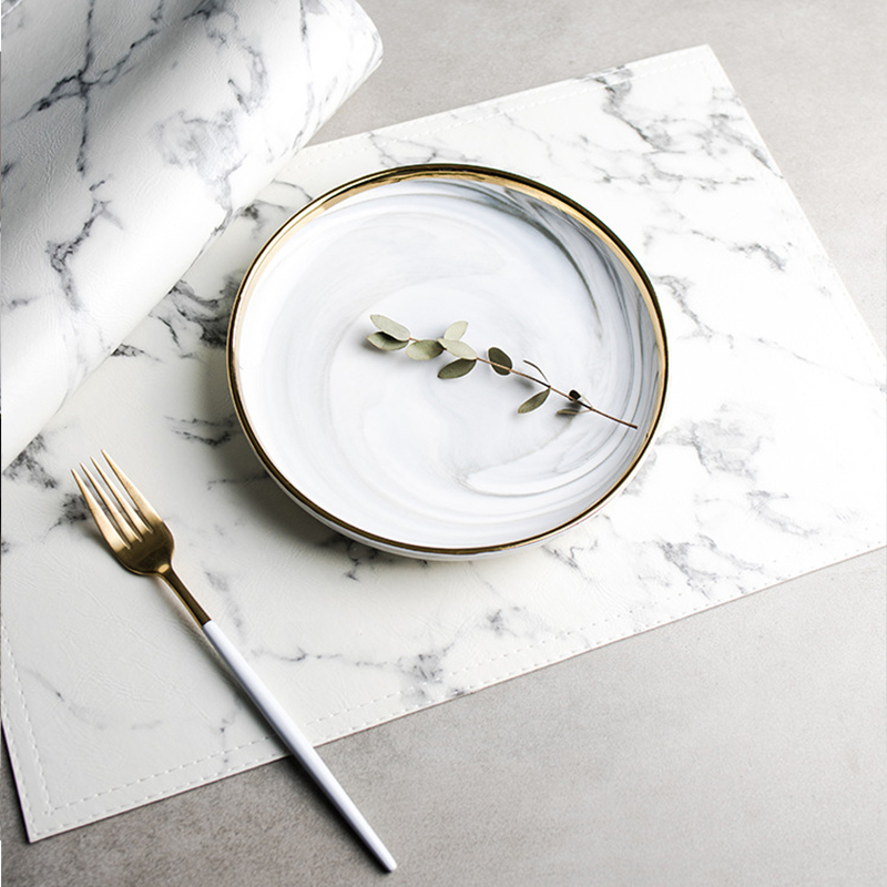 Luxury PU Heat Insulation Tabl - Marble Coaster Set 评论和价格