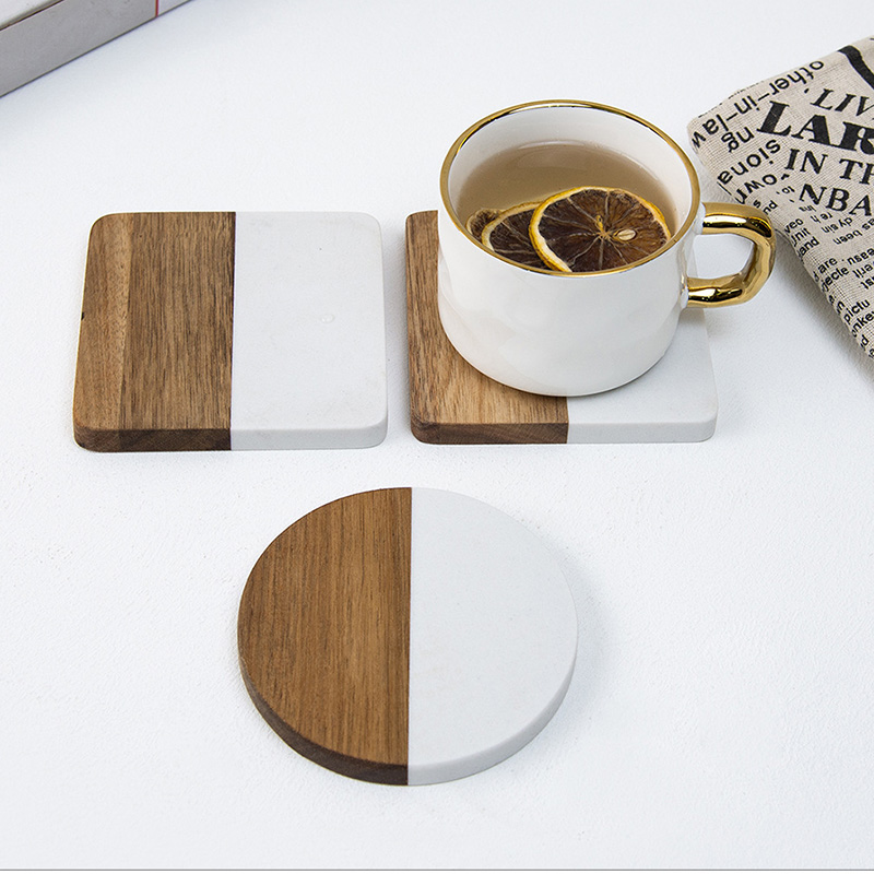4Pcs Marble Acacia Wood Coaste - Marble Coaster Set 评论和价格