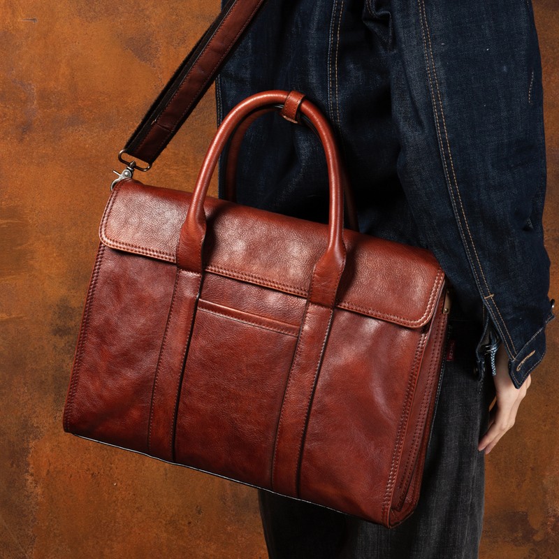 Vegetable tanned leather handb - Leather Briefcase 评论和价格