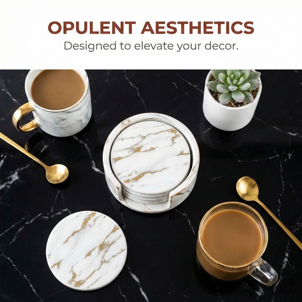 7Pcs Coaster Set PU Leather Co - Marble Coaster Set 评论和价格