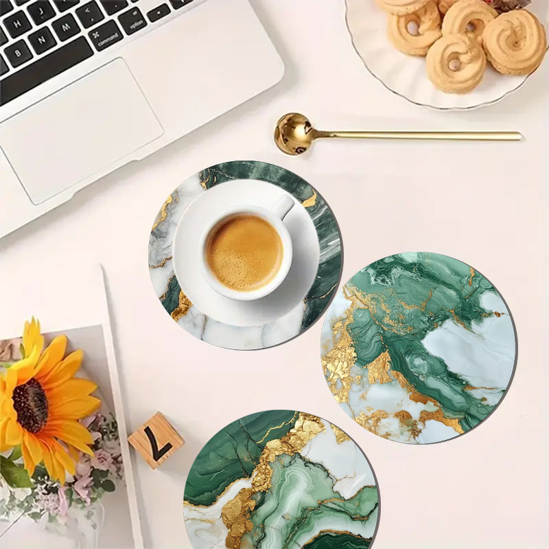 4 Pieces of Marble Pattern Pri - Marble Coaster Set 评论和价格