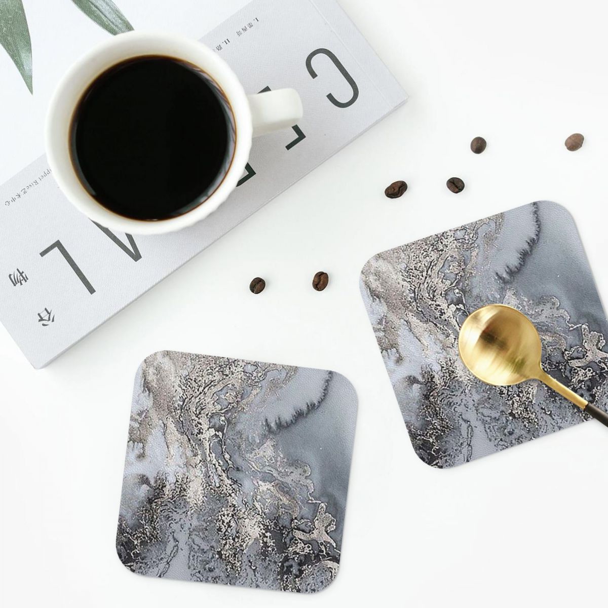 Grey And Silver Marbl Coasters - Marble Coaster Set 评论和价格